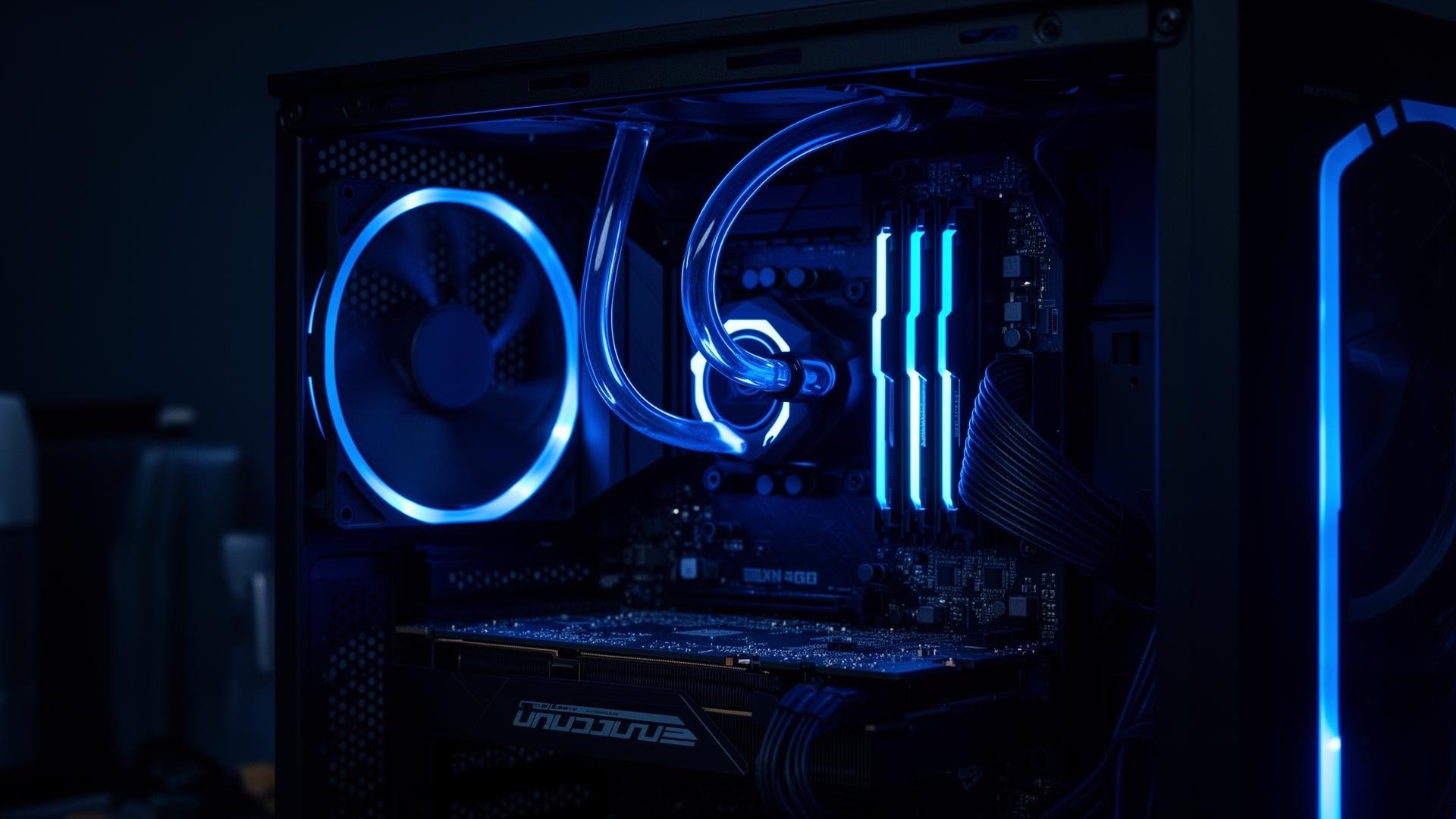 Interior de PC con iluminación azul